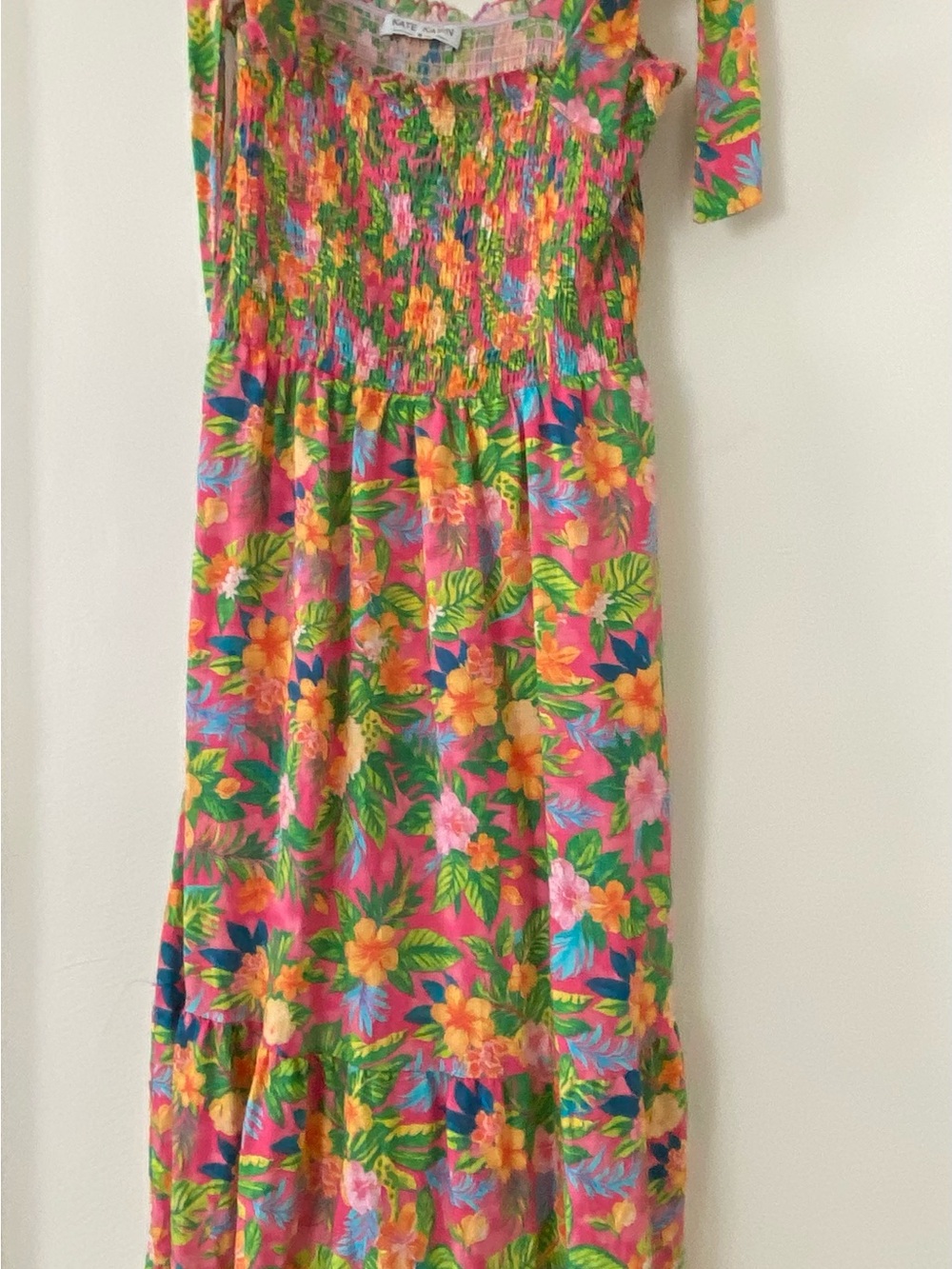 Smocked Pink Tropical Floral Maxi Dress-size M